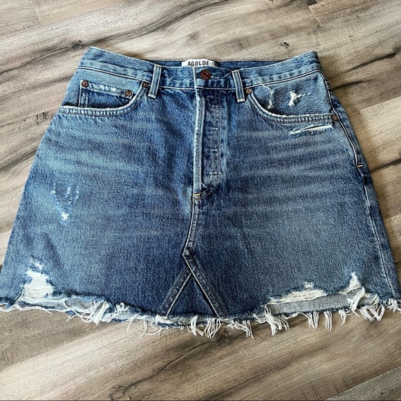 AGOLDE QUINN HI RISE MINI SKIRT IN RANSOM RAW CUT HEM 27 - Picture 2 of 4